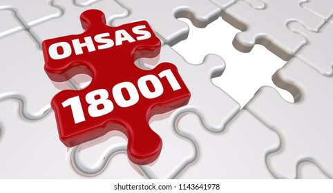 OHSAS 18001. Folded White Puzzles Elements And One Red With Text: OHSAS 18001 (Occupational Health And Safety Management Systems Requirements). 3D Illustration