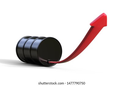 Oil Barrel With An Arrow, Concept Of Price Rise In Crude Oil, 3d Illustration