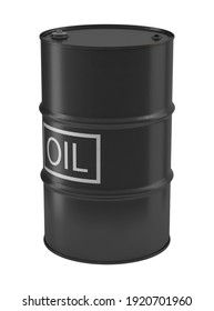 Oil Barrel With Label 3D Illustration On White Background