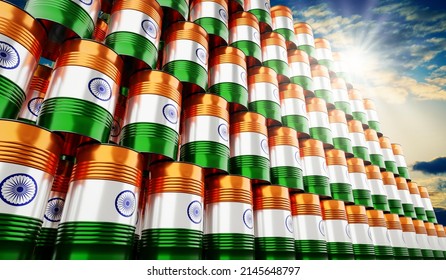 Oil Barrels With Flag Of India - 3D Illustration