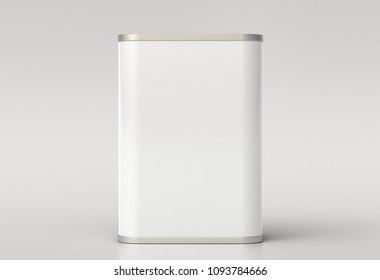 Oil can. Blank white rectangular tin can isolated with clipping path around can on white background. Front view. 3d illustration