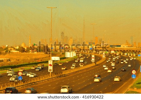 Oil Color Painting of dubai road