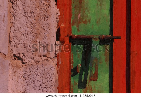 Oil Color Painting Old Door Stock Illustration 413552917