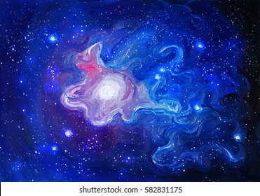 Oil colors space. Abstract cosmic background. Oil hand-drawn illustration