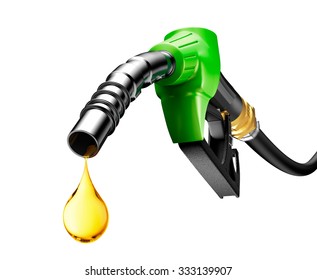 Oil Dripping From A Gasoline Pump Isolated On White Background