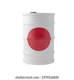 Oil Drum In Japan National Flag Design. Isolated On White. 3D Rendering