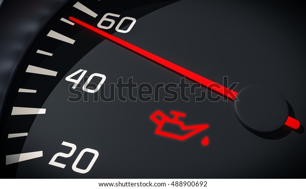 Oil and engine\
malfunction warning light control in car dashboard. 3D rendered\
illustration. Close up\
view.