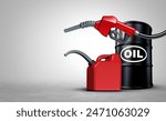 Oil And Gas background and rising gasoline price or petroleum increase as an energy concept with a fuel pump gas tank and a barrel as a fossil fuel industry symbol as a 3D illustration.