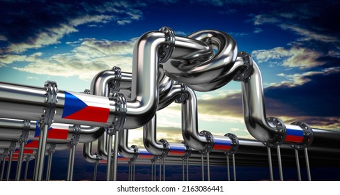 Oil Or Gas Pipeline, Flags Of Czech Republic And Russia - 3D Illustration