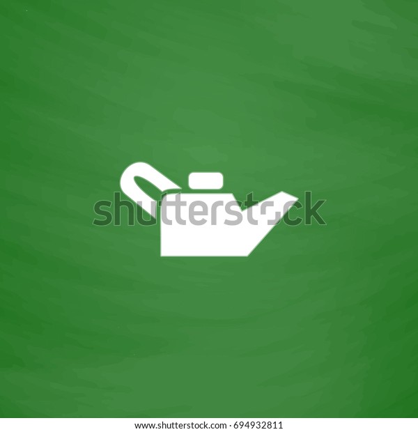 Oil Icon Illustration. Flat symbol. Imitation\
draw with white chalk on green chalkboard. Pictogram and School\
board background