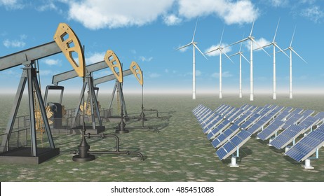 Oil Industry Versus Renewable Energy
Computer Generated 3D Illustration