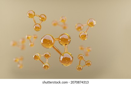 The Oil Molecules Are Surrounded By Air Bubbles. On A Brown Background.-3d Rendering.
