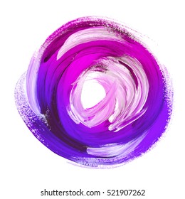 Oil Paint Abstract Violet Round Backdrop. Acrylic Brush Stroke In Circle. Handmade Paint Background In Purple Colors