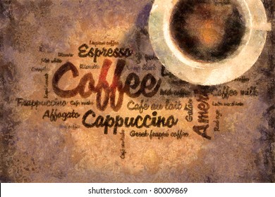 Oil paint draw coffee picture - Powered by Shutterstock