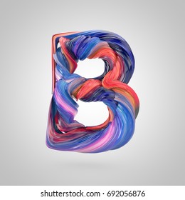 Oil Paint Letter B Uppercase. 3D Render Font Drawn With Oil Paint Isolated On White Background.