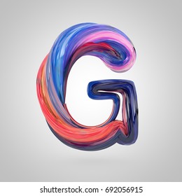 Oil Paint Letter G Uppercase. 3D Render Font Drawn With Oil Paint Isolated On White Background.