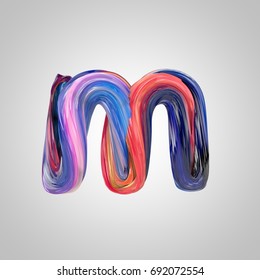 Oil Paint Letter M Lowercase. 3D Render Font Drawn With Oil Paint Isolated On White Background.