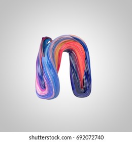 Oil Paint Letter N Lowercase. 3D Render Font Drawn With Oil Paint Isolated On White Background.