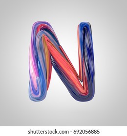 Oil Paint Letter N Uppercase. 3D Render Font Drawn With Oil Paint Isolated On White Background.