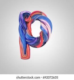 Oil Paint Letter P Lowercase. 3D Render Font Drawn With Oil Paint Isolated On White Background.