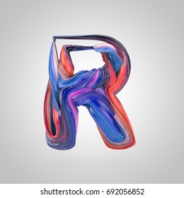 Oil Paint Letter R Uppercase. 3D Render Font Drawn With Oil Paint Isolated On White Background.