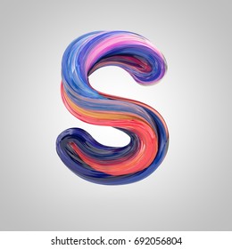 Oil Paint Letter S Uppercase. 3D Render Font Drawn With Oil Paint Isolated On White Background.