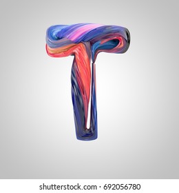 Oil Paint Letter T Uppercase. 3D Render Font Drawn With Oil Paint Isolated On White Background.