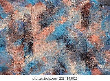 Oil paint pattern, rough brush strokes, painting on canvas. Acrylic art, artistic texture. Abstract grungy background with blue and dark brown accents