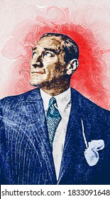 Oil Paint portrait illustration of Mustafa Kemal Ataturk