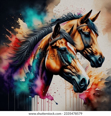 oil painting - Abstract, horses, animals, vivid, high-definition, watercolor style, era background wall art

