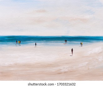 Oil Painting - Abstract View Of People Relaxing On Beach