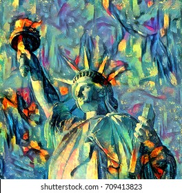 oil painting artwork liberty statue  New York City