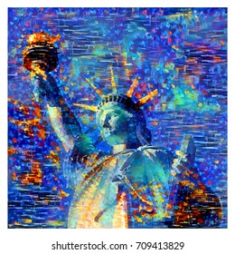 oil painting artwork of liberty statue, New York City