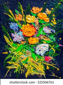 Oil Painting A Bouquet Of Flowers . Impressionist Style.