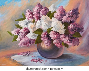 Oil Painting Bouquet Lilac Stock Illustration 184078574 | Shutterstock