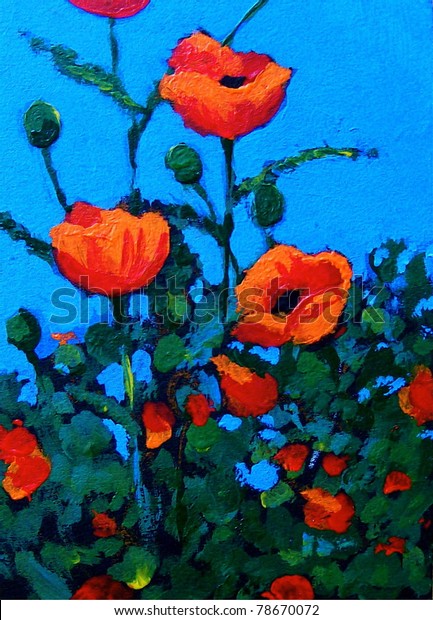 Stock Ilustrace Oil Painting Bright Red Poppies