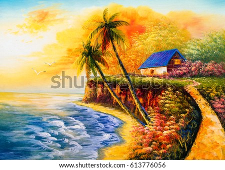 Oil Painting - Cabin by the sea