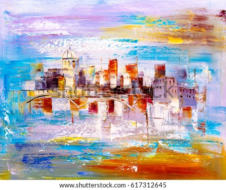 Oil Painting - City View of Prague