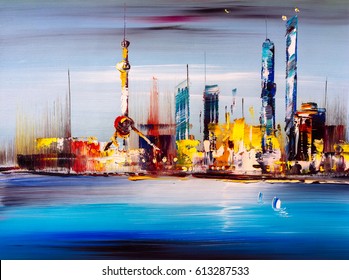 Oil Painting - City View Of Shanghai, China