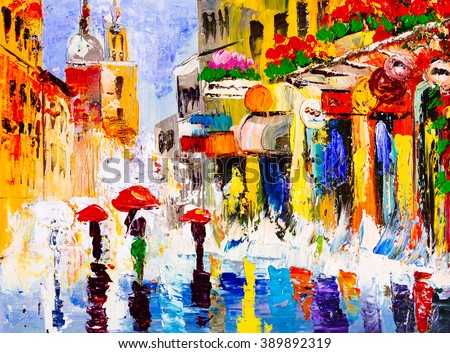 Oil Painting - Colorful Rainy Night