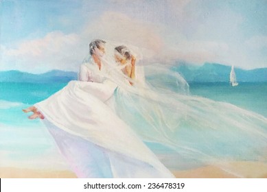 oil painting, couple on vacation, sea - Powered by Shutterstock