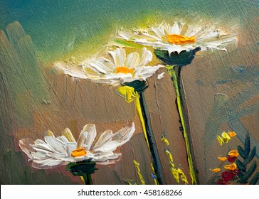 Oil Painting Daisies Flowers  In The Garden