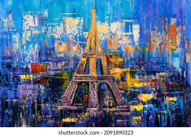 Oil Painting - Eiffel Tower with abstract background, Paris