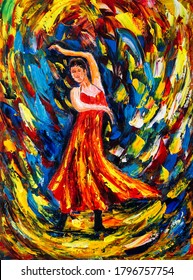 Oil Painting - Flamenco Dance With Spiral Background