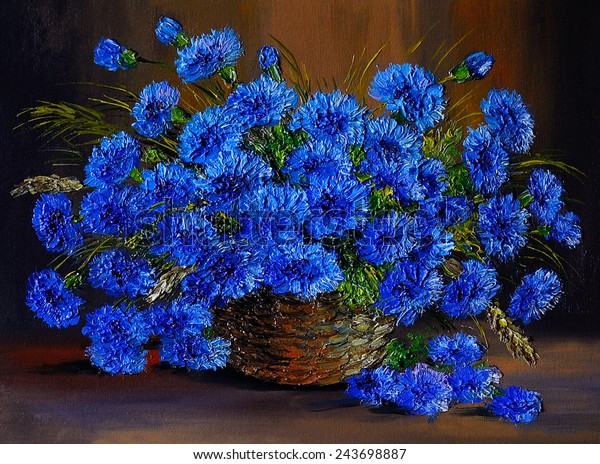 Oil Painting Flowers Bluebonnets Vase Stock Illustration 243698887