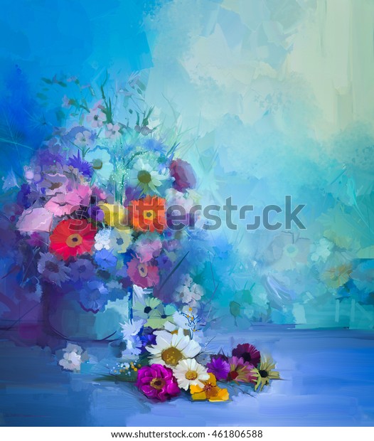 Oil Painting Flowers Vase Hand Paint Stock Illustration 461806588