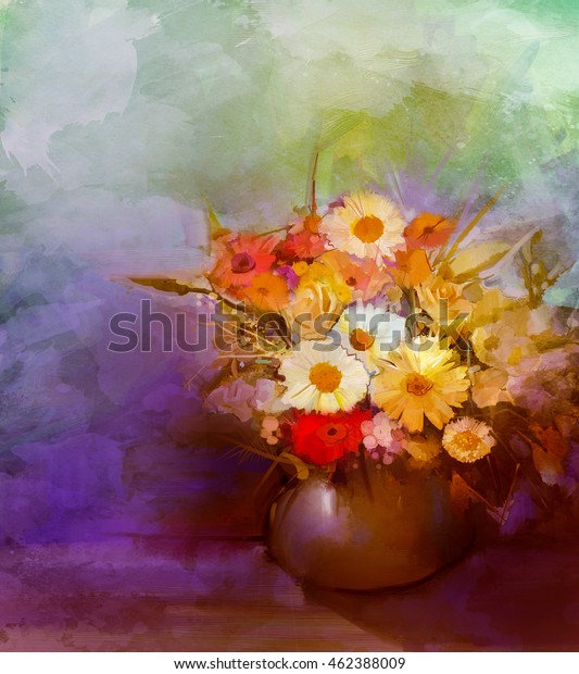 Oil Painting Flowers Vase Hand Paint Stock Illustration 462388009