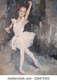 Oil Painting, Girl Ballerina. Drawn Cute Ballerina Dancing