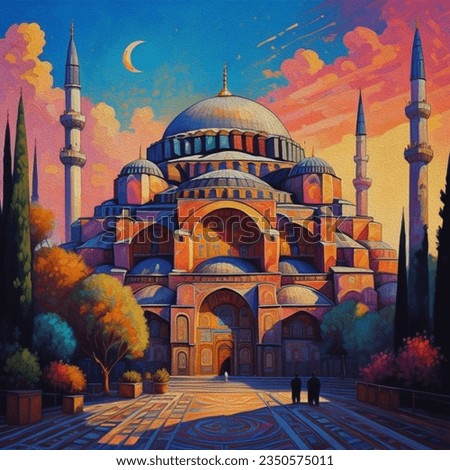 oil painting hagia sophia museum, istanbul, turkey..