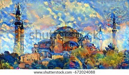 oil painting hagia sophia museum, istanbul, turkey